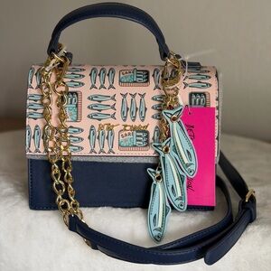 Betsey Johnson Sardine Fish Print Charm Novelty Italian coastal Crossbody